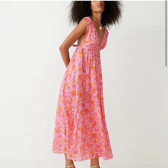 NWT- J.Crew plunge - neck beach dress in pink limone print, size SMALL - Picture 3 of 6